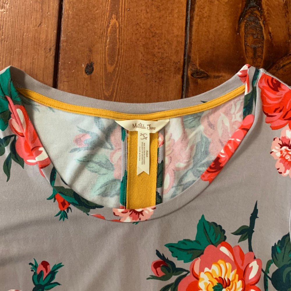 Matilda Jane Say I'm a Dreamer Gray Small Floral Long Sleeve Women's Dress EUC - Picture 8 of 14